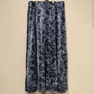Vintage Velvety Blue Floral Print Maxi Skirt